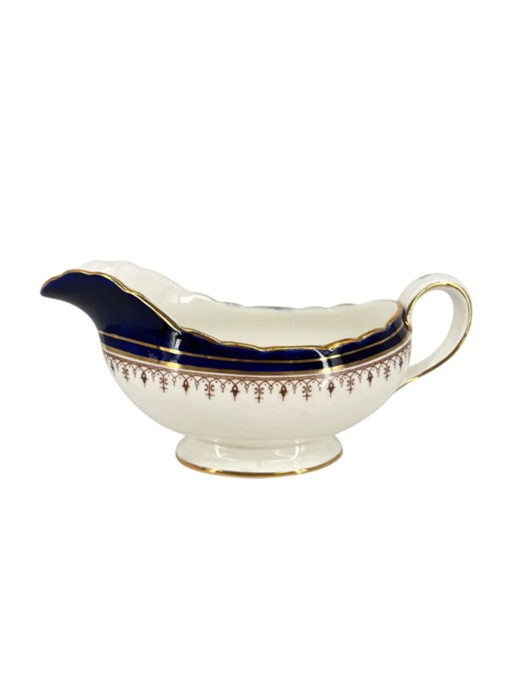 Aynsley Leighton Wavy Edge Cobalt Blue Sauce Boat Bone China Gold Trim